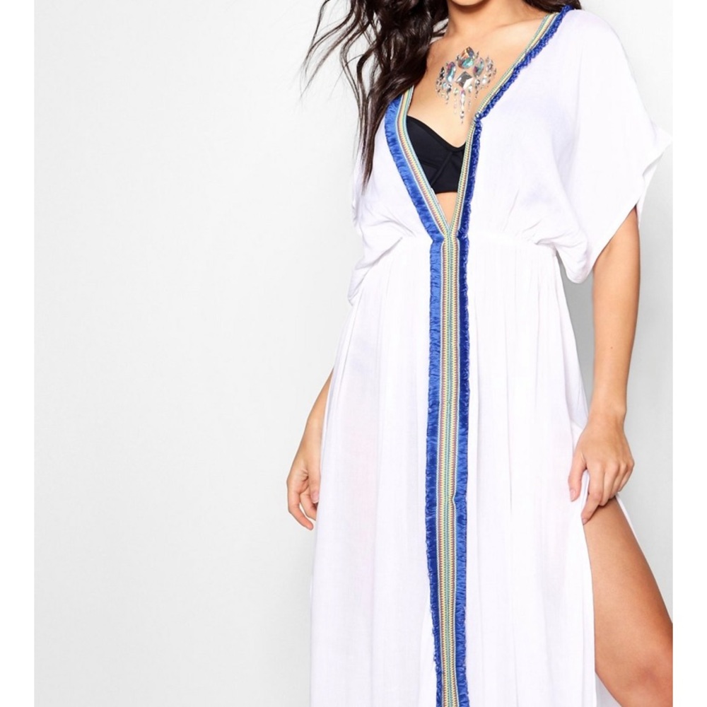 Embroidered Rainbow Maxi Beach Kaftan